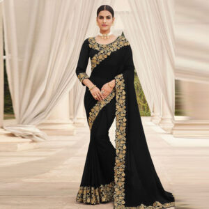 Black Silk Festival Wear Saree - Image 1