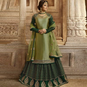 Green Satin Georgette Churidar - Image 1