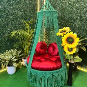 Emerald Ruby Macramé Hanging Swing - Image 1