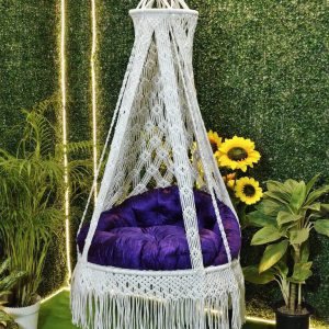 Ivory Aura Macrame Hanging Swing - Image 1